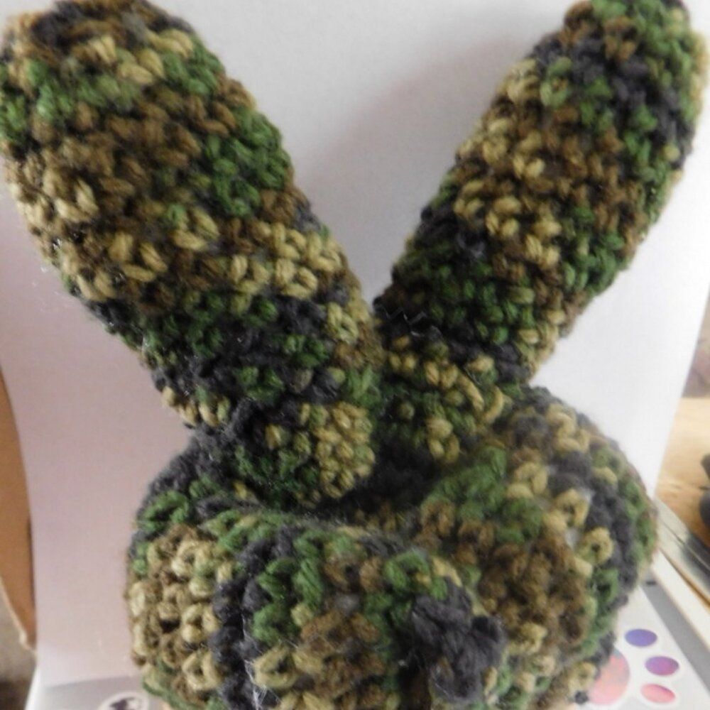 Army green crocheted finger cactus peace sign